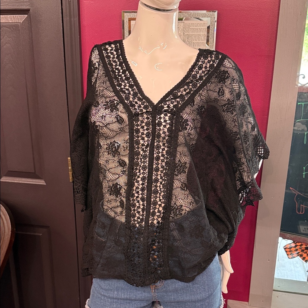 Candie's Black Sheer Lace Blouse